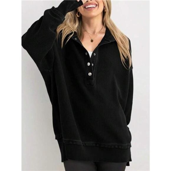 Half Snap Long Sleeve Hoodie - Picture 3 of 15